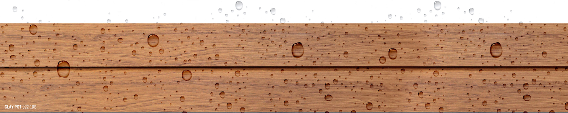 wood tabletop with water beading upon it. 