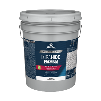 Five-gallon pail of Dutch Boy Professional Series DuraHide™ Premium interior paint + primer.